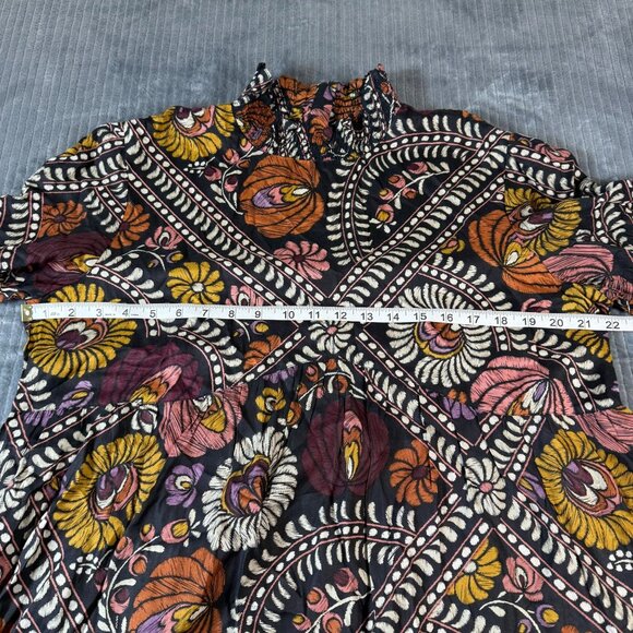 Double D Ranch Chiapas Baby Doll Dress L Floral Mock Neck Smocked Puff Sleeve - Picture 4 of 8